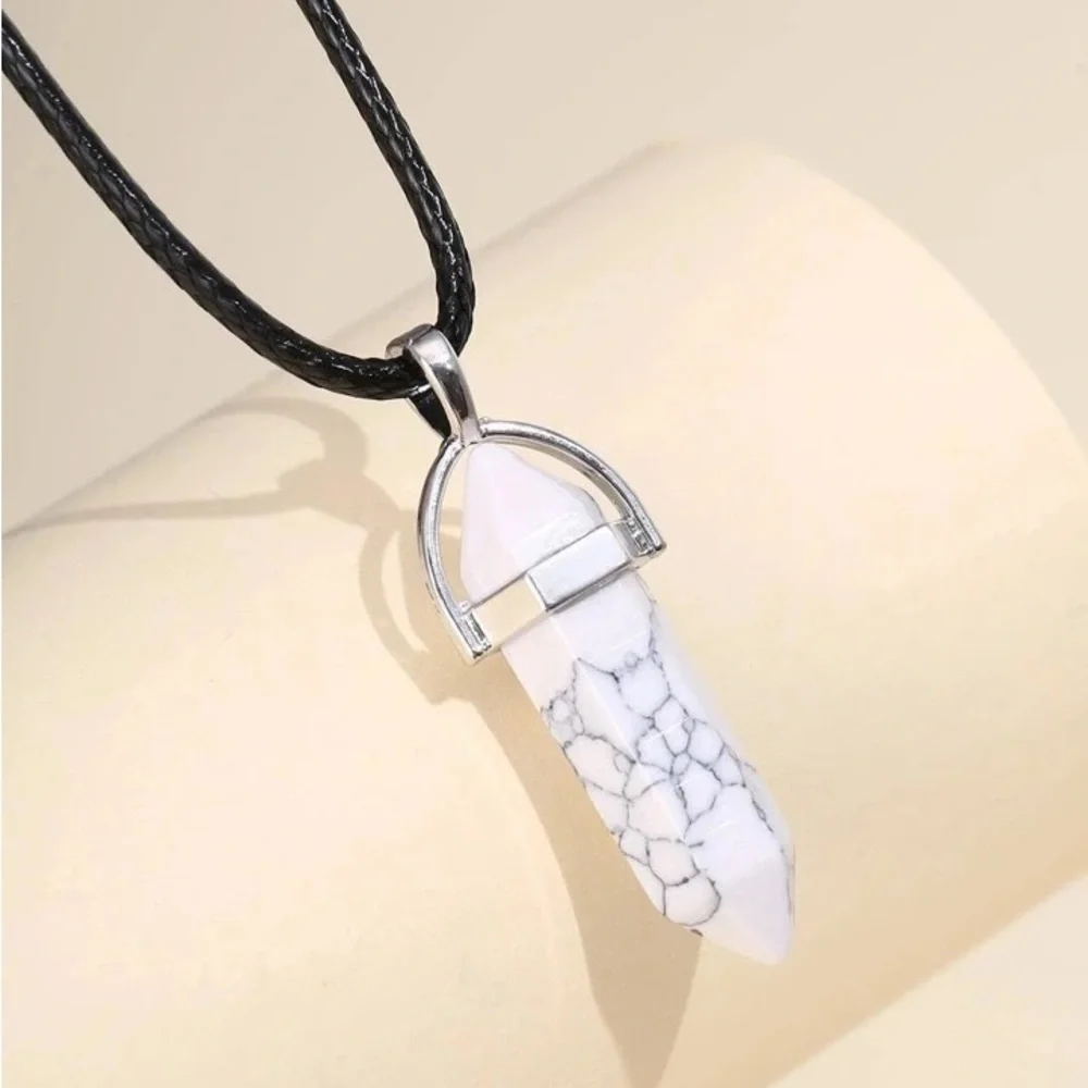 New Vegan Leather Sterling Silver White Howlite Natural Stone Artisan Necklace